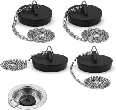 Gootsteenstop met Ketting - Afvoerplug Keuken Bad - Water Vasthouden - Universele Maat - 40 cm - Zwart