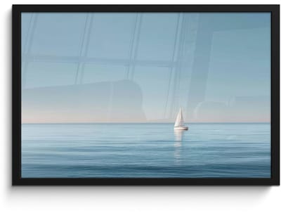 Poster in lijst - Fotolijst 60x40 cm - Posters - Zeilbootje - Kalme zee - Helderblauwe hemel - Posterlijst zwart - Decoratie - Wanddecoratie woonkamer - Muurdecoratie slaapkamer