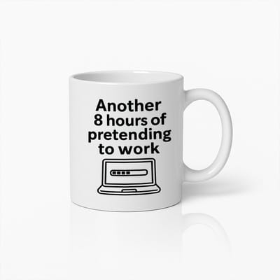 Koffiemok 330ml – "Weer 8 uur doen alsof ik werk" Grappige Kantoor Quote – Humoristisch Cadeau voor Collega’s, Thuiswerk, Vrienden