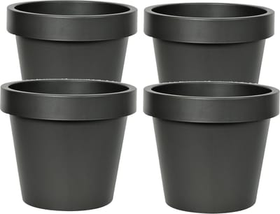 Mega Collections Plantenpot/bloempot - 4x - kunststof - zwart - buiten - D16 x H14 cm