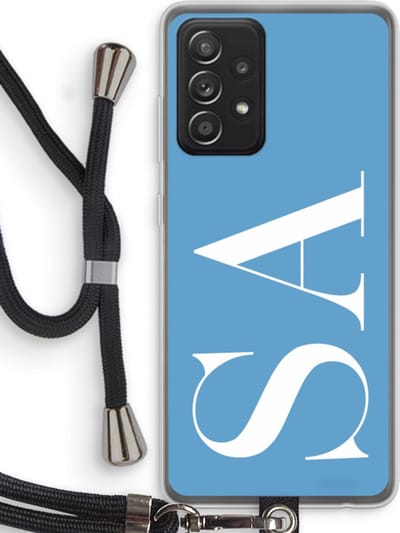 Gepersonaliseerd - Case Company® - Hoesje met koord geschikt voor Samsung Galaxy A52s 5G hoesje met Koord - Monogram N°2 - Telefoonhoesje met Zwart Koord - Bescherming aan alle Kanten en Over de Schermrand