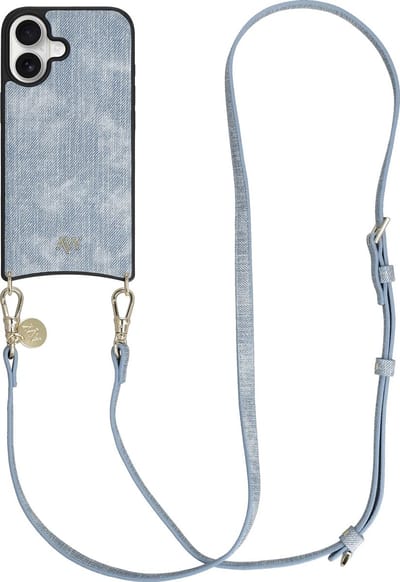 AVY Hoesje Geschikt voor Apple iPhone 17 | Compatibel met MagSafe | Kunstleren Case met Telefoonkoord | Crossbody | Denim | Long Denim