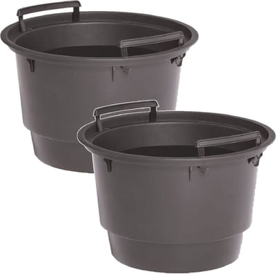 Binnenpot voor bloempotten/plantenpotten - 2x - antraciet - 18 liter - rond - met handvatten