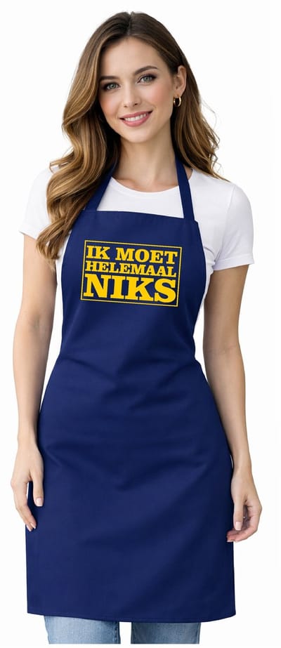 Basics - Horecaschort - Unisex Schort - Actieschort - Keukenschort - Catering - Kookschort - Halterschort - 65 x 90 cm - 100% katoen - Ik moet helemaal niks - blauw