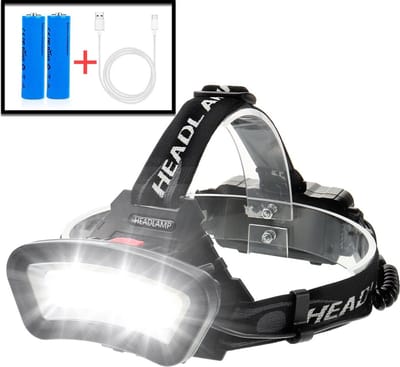 Blue Rocks® Outdoor - Ultrakrachtige Militaire Hoofdlamp met Brede LED-Lichtbalk - IPX4 - Noodpakket - Floodlight - USB Oplaadbaar - Rood en Wit licht - 500 Meter Bereik - Verstelbaar