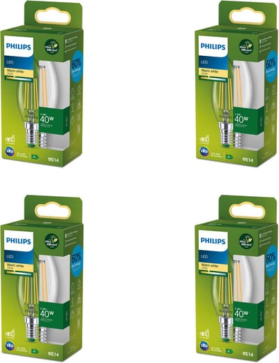 Philips Voordeelverpakking - E14 - LED Kaarslamp - Helder - 40W - Niet Dimbaar - Warmwit Licht - Set van 4 Stuks