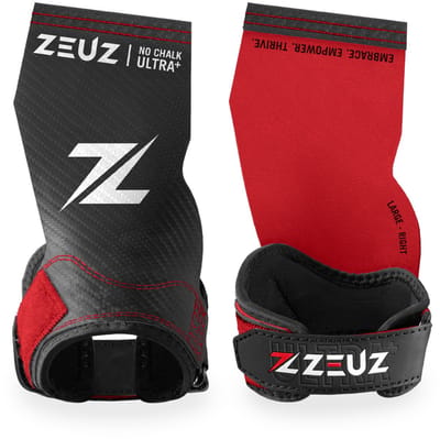 ZEUZ Ultra No Chalk Grips voor Fitness & CrossFit – Sport Handschoenen – Turnen – Gymnastics – Zwart & Rood – Maat XL