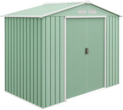 Tuinschuur - 213 x 130 x 185 cm - Tuinhuisje met 2 Schuifdeuren, en Ventilatieopening - Gegalvaniseerd Staal - Gereedschapsschuur - Opslagruimte Tuin - Tuingereedschap Bewaren - Buitenschuren - Tuinhuis - Lichtgroen