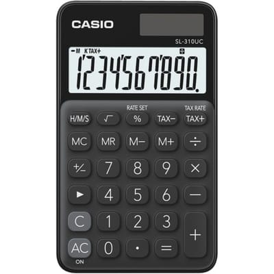 Casio SL-310UC-BK Zakrekenmachine Zwart Aantal displayposities: 10 werkt op zonne-energie, werkt op batterijen (b x h x