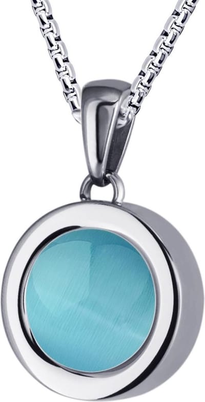 Quiges 12mm Mini Munt Hanger Zilverkleurig RVS Glans met Cat's Eye Blauw Munt en Box Ketting Ankerketting 42-46cm
