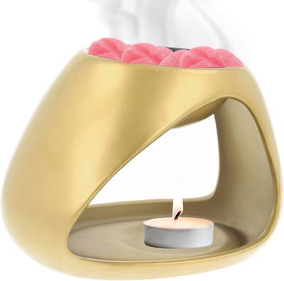 Scentchips® Driehoek - Waxbrander - Geurbrander - Amberblokjes Brander - Oliebrander - Wax Melts Brander - Aromabrander - Ook Geschikt Voor Essentiële Oliën - Geurolie - Waxmelts - Goud
