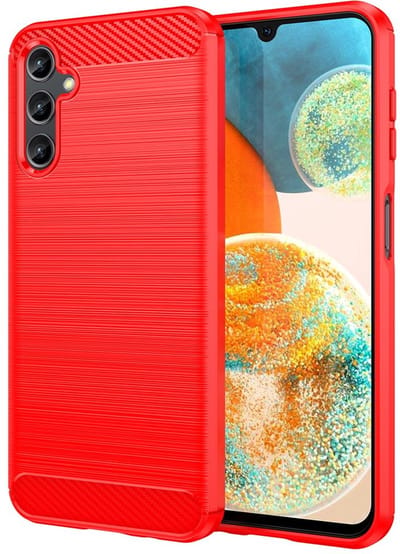 MobyDefend Hoesje - Geschikt voor Samsung Galaxy A14 - TPU Backcover - Geborstelde Metaal & Carbon-Look - Rood