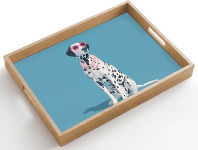 Dienblad hout 50x35 cm - Schootdienblad - Dalmatiër - Zonnebril - Blauw - Borrelplank rechthoek - Plateau dienbladen