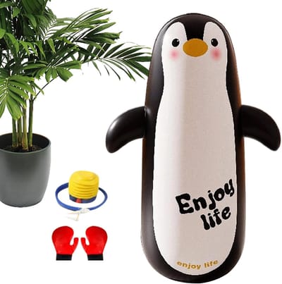 Opblaasbare Bokszak - Kinder Boksuitrusting - Stressvermindering Kinderen - Inclusief Handschoenen Pomp - 119 cm Hoog - Pinguïn