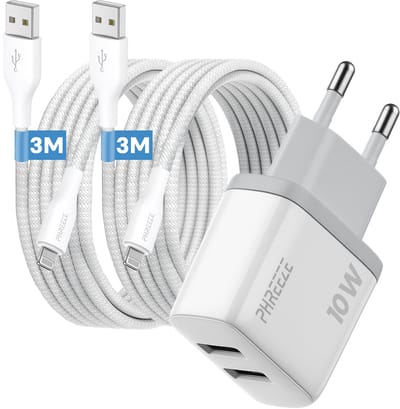 Phreeze usb oplader 12 W - Geschikt voor iPhone en iPad met Lightning kabel - Dubbele usb poorten - Power adapter 2.4 A - 3 meter