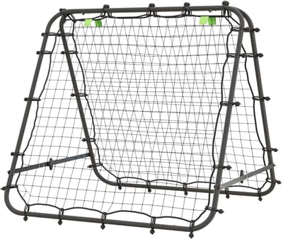 Voetbal Rebounder - Kickback - Tchouk - 100 x 95 cm - Voetbal Bouncer - Opvouwbaar - Verstelbaar Voor Verschillende Intensiteitsniveaus - Voetbal trainingsmateriaal - Voetbaldoel - Voetbal/Handbal/Honkbal - Zwart