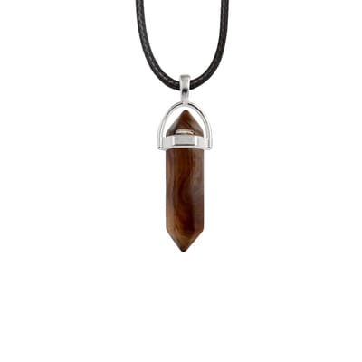 Bixorp Gems Tijgeroog Hanger aan Faux Leren Koord - Edelsteen Ketting - Edelstenen Staafje met Stainless Steel - 45/50cm Damesketting