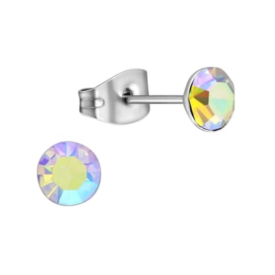 Aramat Jewels | Oorbellen | Stalen Kristal Oorbellen met AB transparant steentje – Zilverkleur – 5mm | | | |5mm | Staal | Kinderen, Volwassenen | Verkleurd niet