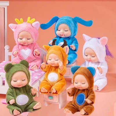 Allecto Plus - Mini Siliconen Herboren Babypoppen Set - Levensecht en Schattig - Perfect Cadeau voor Meisjes en Jongens - 4.3 Inch - Dierenthema - Inclusief Kleding - 6 Stuks