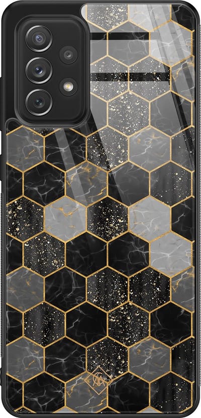 Casimoda® hoesje - Geschikt voor Samsung Galaxy A52 5G - Hexagons Zwart - Luxe Hard Case Zwart - Backcover telefoonhoesje - Zwart