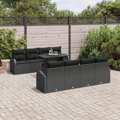 vidaXL Tuinbank Set met kussen met opslag 9 pcs Zwart Poly Riet