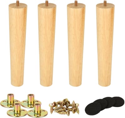 Poten, 25 cm, houten bankpoten, meubelvoet van hout om te schroeven met montageplaten en schroeven voor bank, kast, stoel, bed, tv-kast