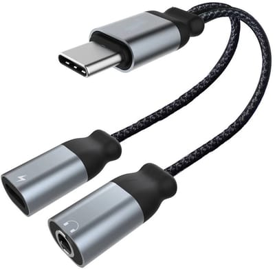 USB-C naar 3.5mm Hoofdtelefoon en Opladeradapter - 2-in-1 Splitter USB-C naar Mic Aux Audio Jack Adapter met Snel Opladen Geschikt voor: iPhone 16 15, iPad Air / Pro, Galaxy S25/S24/S23