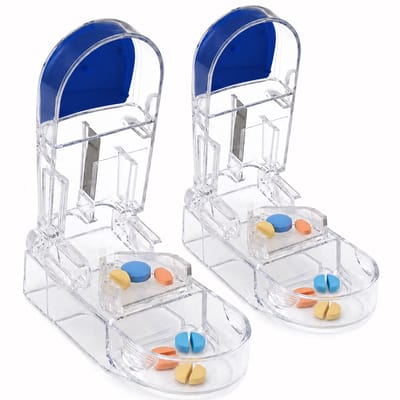 ComfiCare® Pillensnijder met Pillendoos 2 stuks - Grote & Kleine Pillen - Harde & Zachte pillen - Pillensplijter - Doorzichtig