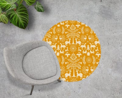 Coloray Vloerbeschermer - Wild dierenpatroon Stoel Mat - 100x100 cm - Oranje Vloerbeschermer Groot - Vloerbeschermer Bureaustoel Tapijt - PVC Vloerbeschermer - Ronde Mat - Dieren Thema