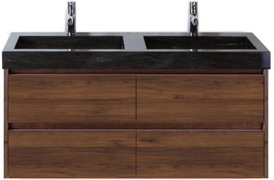 Dante Badmeubelset 120 cm - Walnoot - Wastafel Hardsteen Wit Lucca Dubbel
