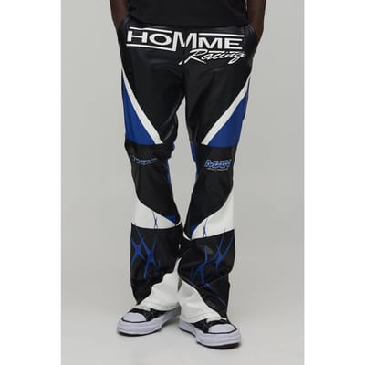 Rechte Pasvorm Uitlopende Gestapelde PU Moto Broek | Black | Size 28