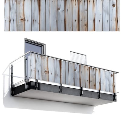 Balkonscherm 300x80 cm - Balkonposter Hout - Planken - Verweerd - Balkon scherm decoratie - Balkonschermen - Balkondoek zonnescherm