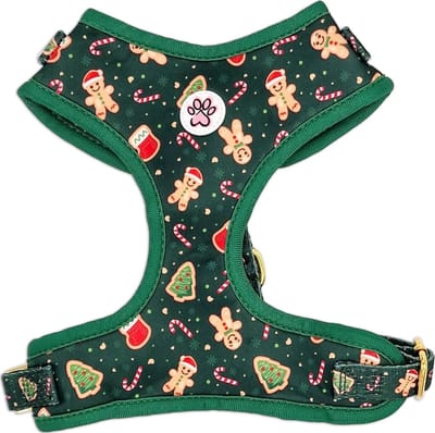 Kerst Hondentuigje - Zacht Tuigje / Honden Harnas - Groen - Kerstmis - Gingerbread - Howliday Crumbles - Paw My God! - Maat M