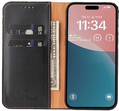 Mobiq - Premium Business Wallet geschikt voor iPhone 17 Portemonnee Hoes - zwart