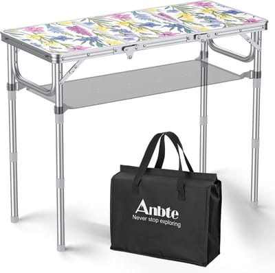 Thijox - 3ft Opvouwbare Campingtafel met 3 Verstelbare Hoogtes, Lichtgewicht Klaptafel met Opbergnet voor Buiten, Binnen, Camping, Strand en Barbecue