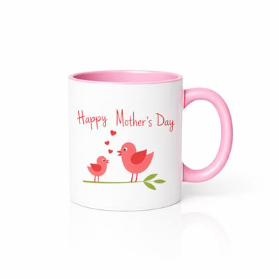 Happy Mother's Day Mok met Schattige Vogeltjes – Roze-Wit Keramische Koffiebeker – Cadeau voor Mama