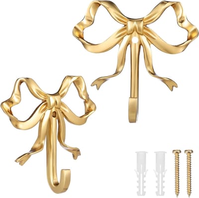 Decoratieve strikhaken voor wand, set van 2 - Messing kledinghaken voor thuis, slaapkamer en badkamer