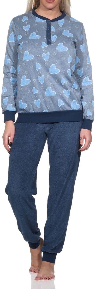 Normann dames badstof pyjama lange mouw met manchetten in hartjeslook - ook in oversize