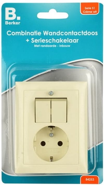 Berker S.1 - Enkelvoudige wandcontactdoos met Serieschakelaar inbouw geaard (Crème)