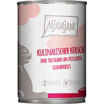 6x400g MjAMjAM culinaire hertenvlees en kalkoen op verse veenbessen Kattenvoer Nat
