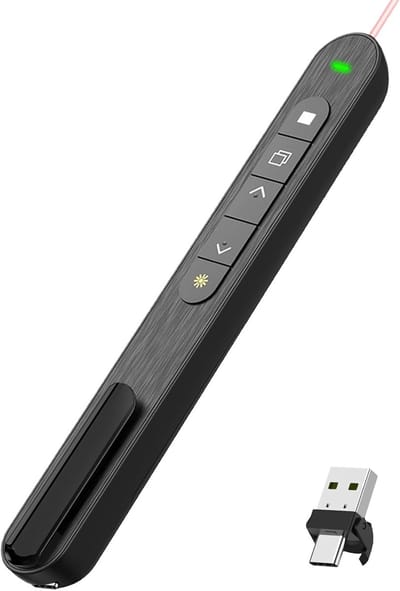 Draadloze presenter – Draadloze clicker – Draadloze laserpresenter – USB & Type-C 2-in-1 pagina-omslaander – Draadloze presentatie-afstandsbediening – Presentatie-paginaomslaander – Compatibel met pc's & laptops