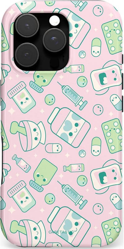 Casetastic hoesje geschikt voor Apple iPhone 16 Pro - MagSafe - Dubbellaagse bescherming - Geneeskrachtig Roze - Fashion Case - Lichtgrijs Lichtroze Mintgroen