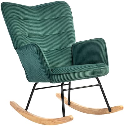 Sweiko Schommelstoel - Hoge rug - Beukenhout + Stalen frame - Corduroy - Groen