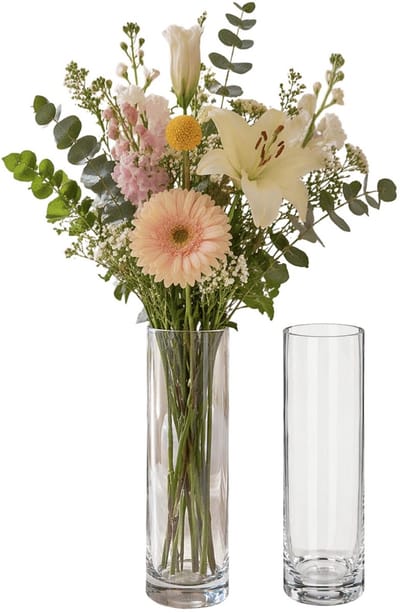 Atmosphera Bloemenvaas Flora - 2x - glas - 26 cm - cilinder - boeketvaas - slanke vaas