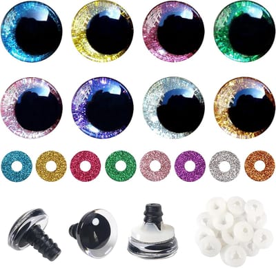 Veiligheidsogen Glitter Poppenogen - Knutselogen Kleurrijk Knoopogen - Poppen Maken - Met Sluitringen - 20 mm 32 stuks - Kleurrijk