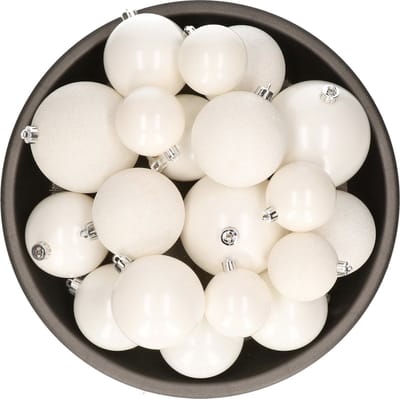 Decoris kerstballen - 26x st - wit - kunststof - mix 6, 8 en 10 cm
