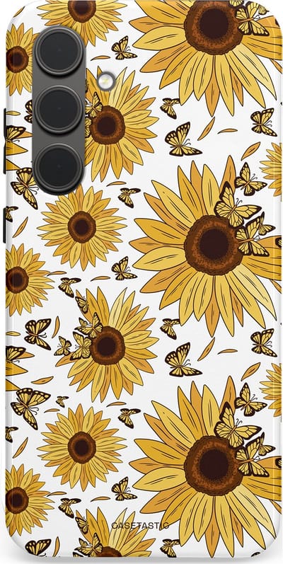 Casetastic Hoesje Geschikt voor Samsung S24 Plus - Stijlvolle Beschermende Duo-layer Case - Zonnebloem Zomer met vlinders
