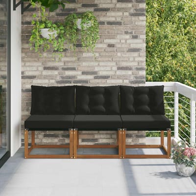 vidaXL - 3 - st - Buiten - Middelste - sofa - Massief - acaciahout - en - Textilene-stof