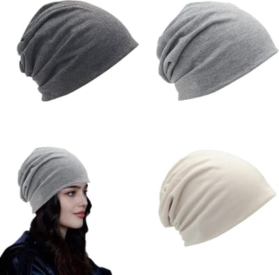 Unisex Beanie Set voor Dames en Heren - Zachte Slouchy Mutsen - Ademend en Rekbaar - Casual Stijl in Donkergrijs, Lichtgrijs en Beige - Perfect voor Koud Weer en Outdoor Activiteiten