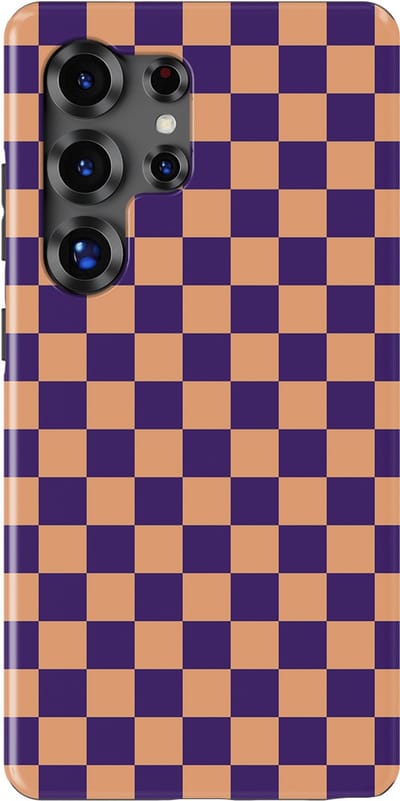 Design Hoesje Samsung Galaxy S25 Ultra | Geschikt Voor Mag | Tiny Squares Checkered Print | Backcover Samsung Galaxy S25 Ultra Pixel Peach